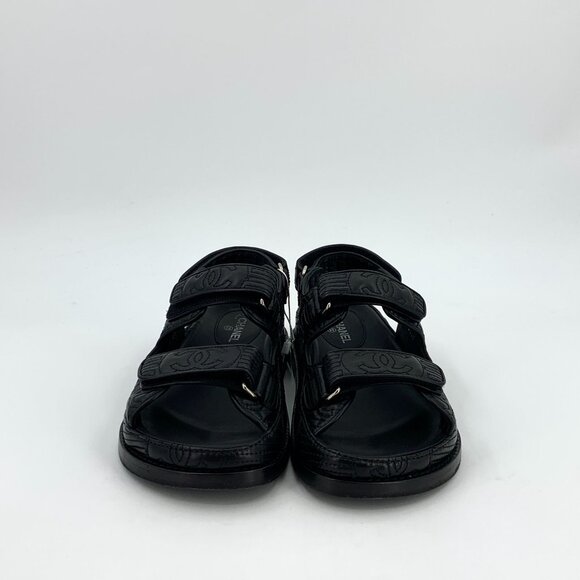 Chanel Black Leather Double Strap Sandals Made In Italy Size 36.5 - Picture 6 of 9